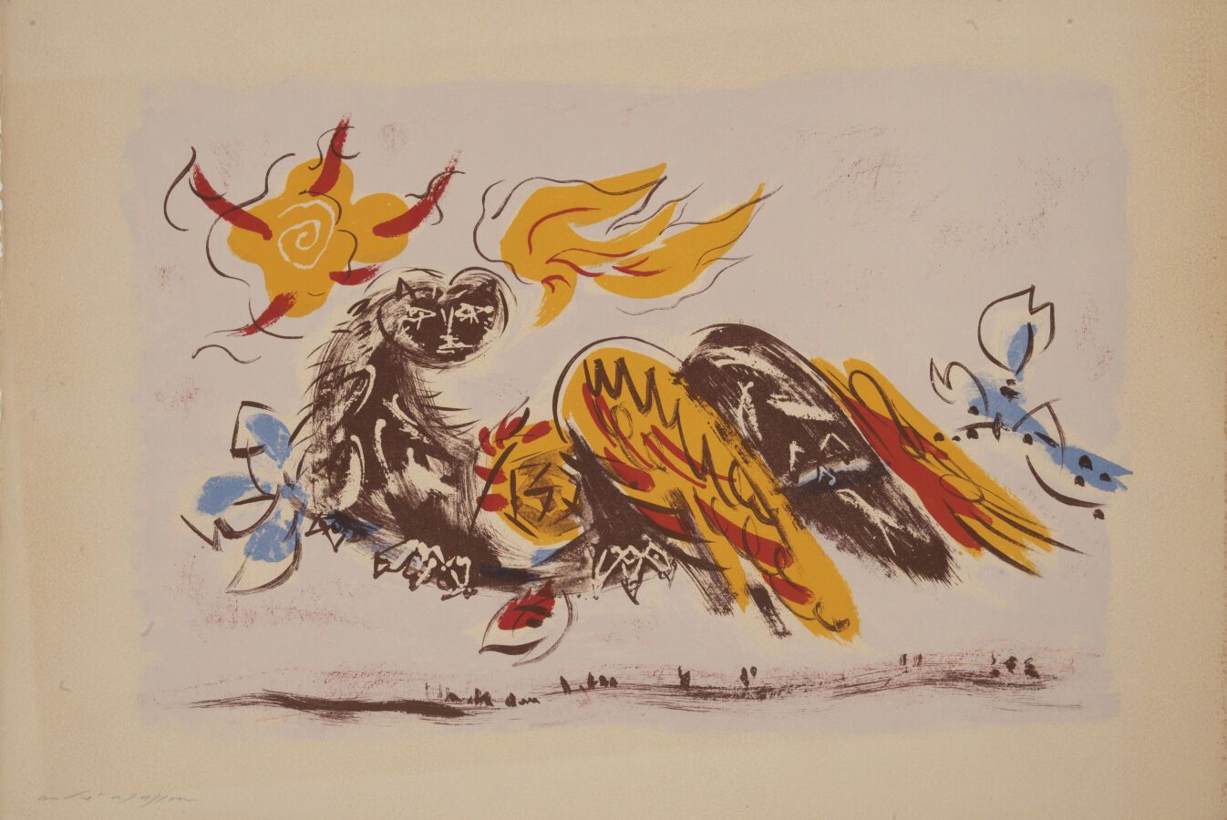Null 安德烈-马松(1896-1987)

组成。

牛皮纸上的彩色石版画，铅笔签名，纸张略有缺损 38,5 x 57 cm