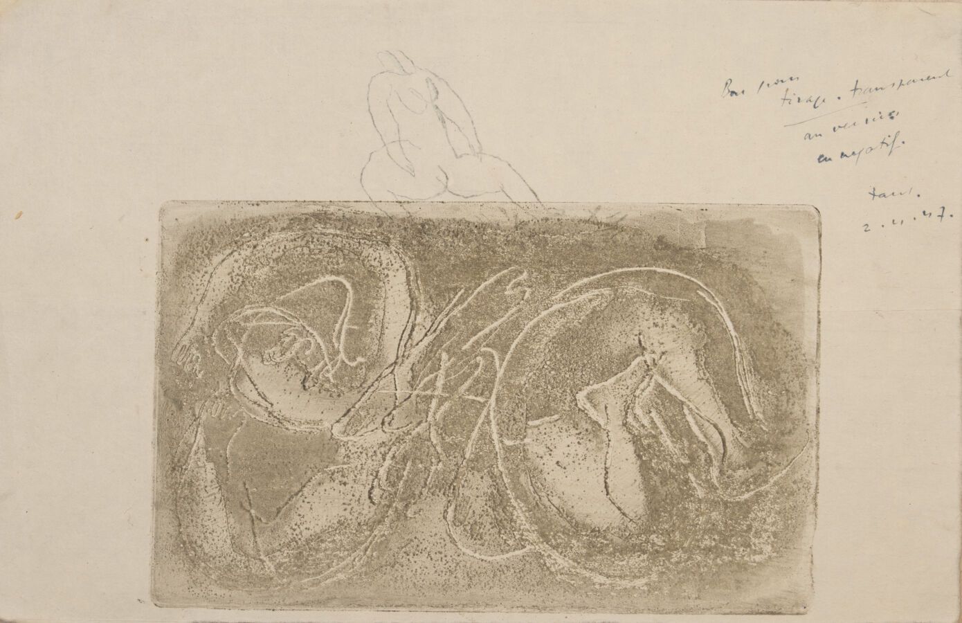 Null 让-福里埃 (1898-1964)

死女人（梅森252 a和b的变体）

纸上蚀刻和水印，灰色印刷品，在空白处有艺术家的签名和注解：bon pour&hellip;