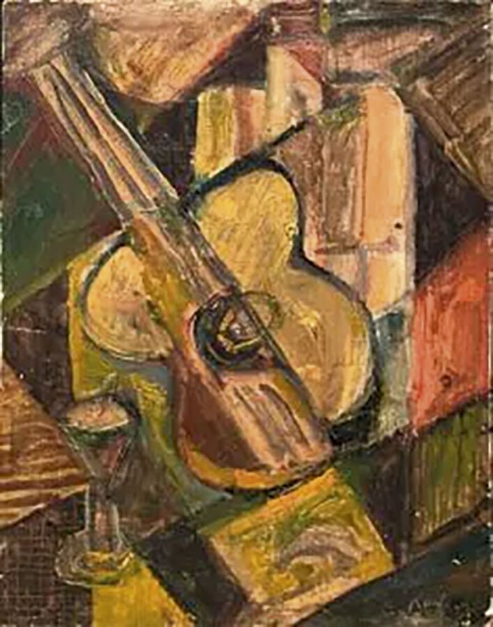 Null Elisabeth RONGET (1893-1972) Stillleben mit Gitarre.

Öl auf Holzplatte, un&hellip;