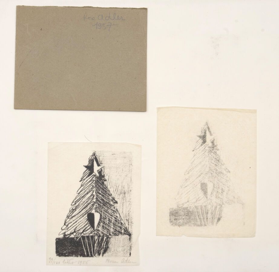 Null 罗丝-阿德勒(1890-1959)

圣诞树，1956年

中国纸上石版画，有签名、日期和编号的99/100，带排放单 14.5 x 11 cm