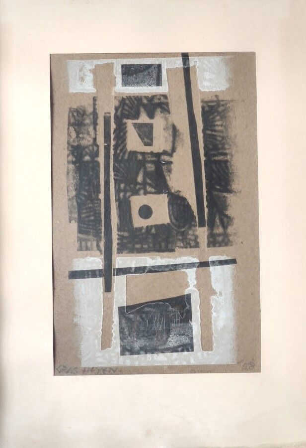 Null GRAS HEYEN (1917-1988)
Composition 1958 
Technique mixte sur papier, signée&hellip;