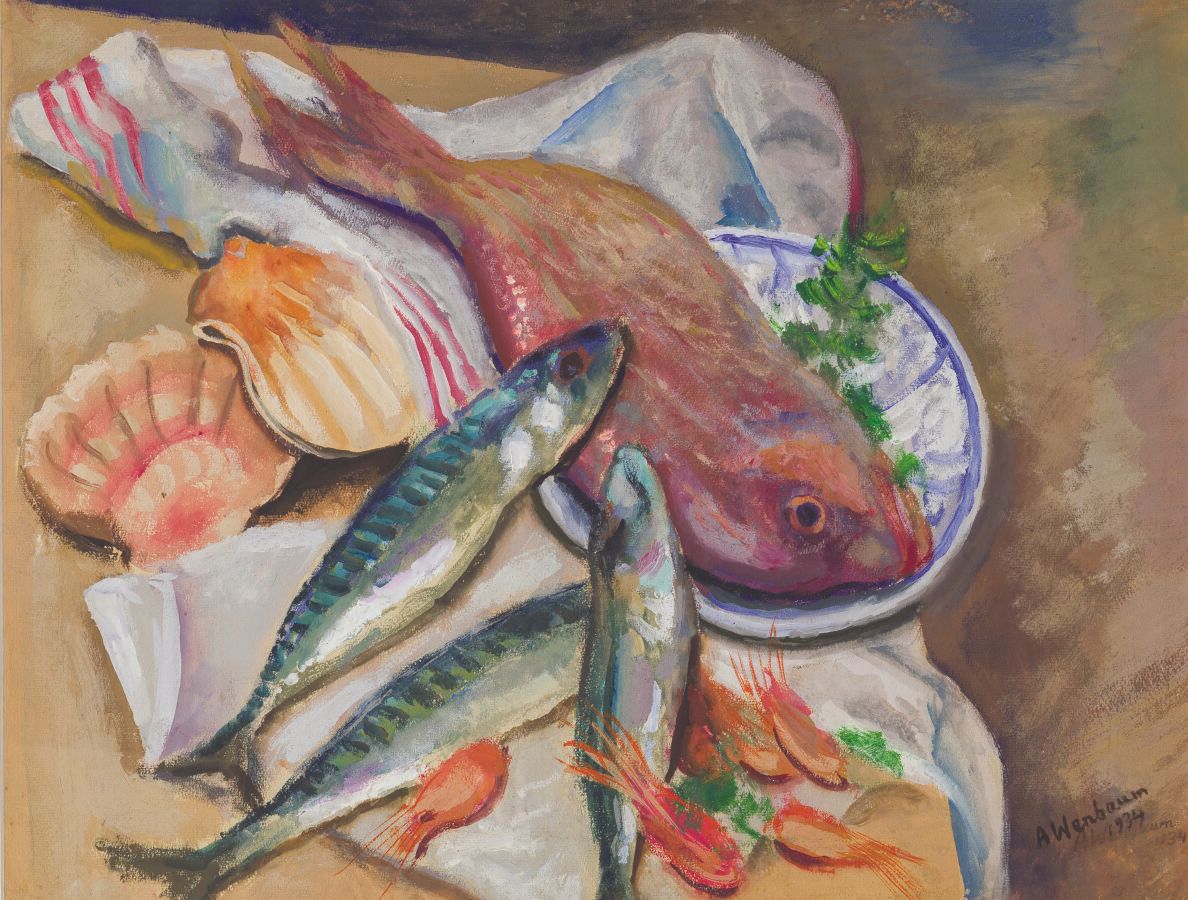 Null Abraham WEINBAUM ((1890-1943) 
Nature morte aux poissons, 1934 
Gouache sur&hellip;