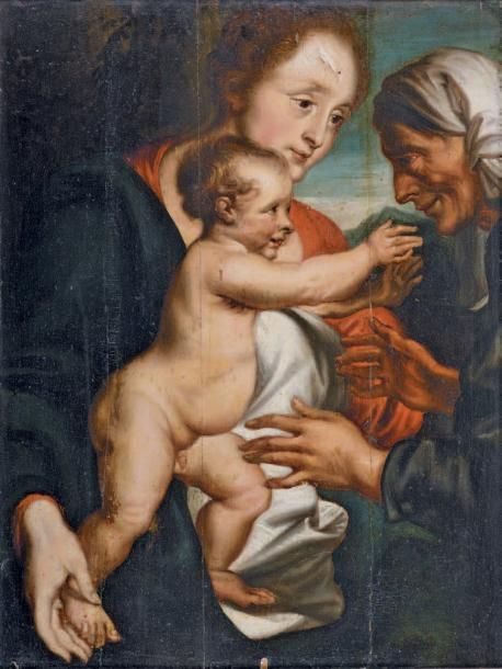 École Flamande du XVIIe siècle Vierge à l'Enfant et Sainte Elisabeth Huile sur p&hellip;
