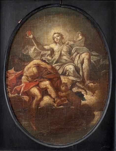 ECOLE NAPOLITAINE VERS 1700 «La Charité» Huile sur toile mis à l'ovale et marouf&hellip;