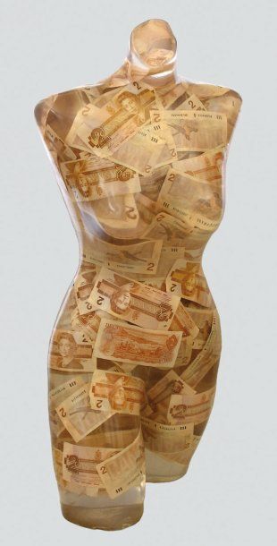 ARMAN (1928-2005) Albertine, 1995 Dollars canadiens dans mannequin en plastique &hellip;