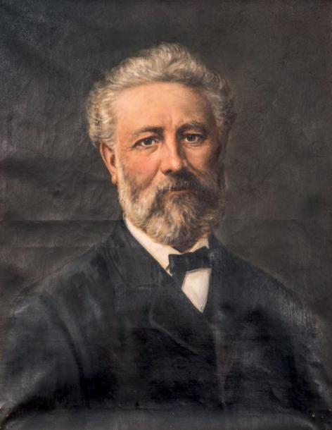 Null *Peinture a l'huile de Jules Verne. Portrait en buste, de face, souriant, b&hellip;