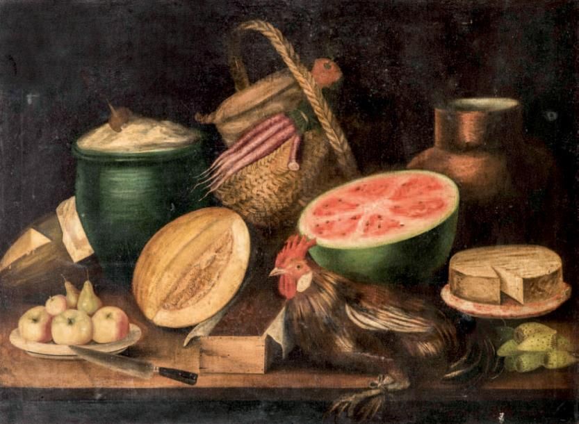 Dans le goût de l'Ecole Italienne du XVIIe siècle 
Nature morte à la pastèque, c&hellip;