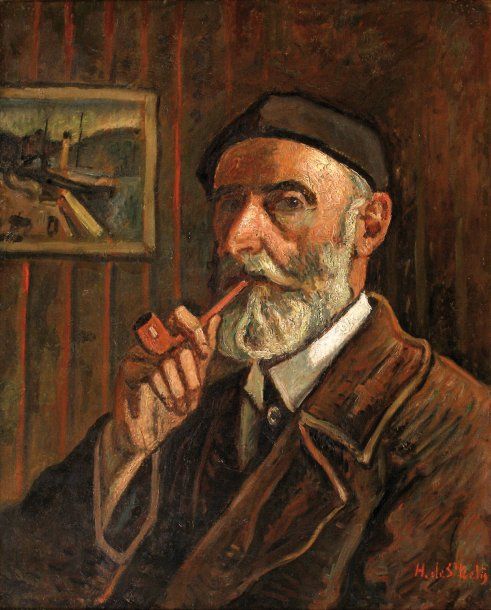 Henri DE SAINT-DELIS (1878-1949) Autoportrait à la pipe Huile sur toile, signée &hellip;