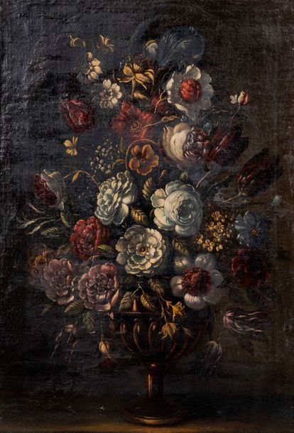 Dans le goût de l'Ecole Italienne du XVIIe siècle Vase de fleurs sur un entablem&hellip;