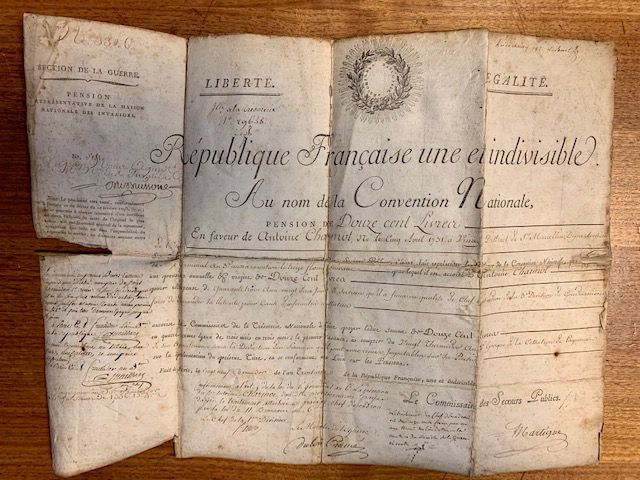 Null P12 TITRE DE PENSION DE GUERRE AN III (1795).Titre sur papier doublé de par&hellip;