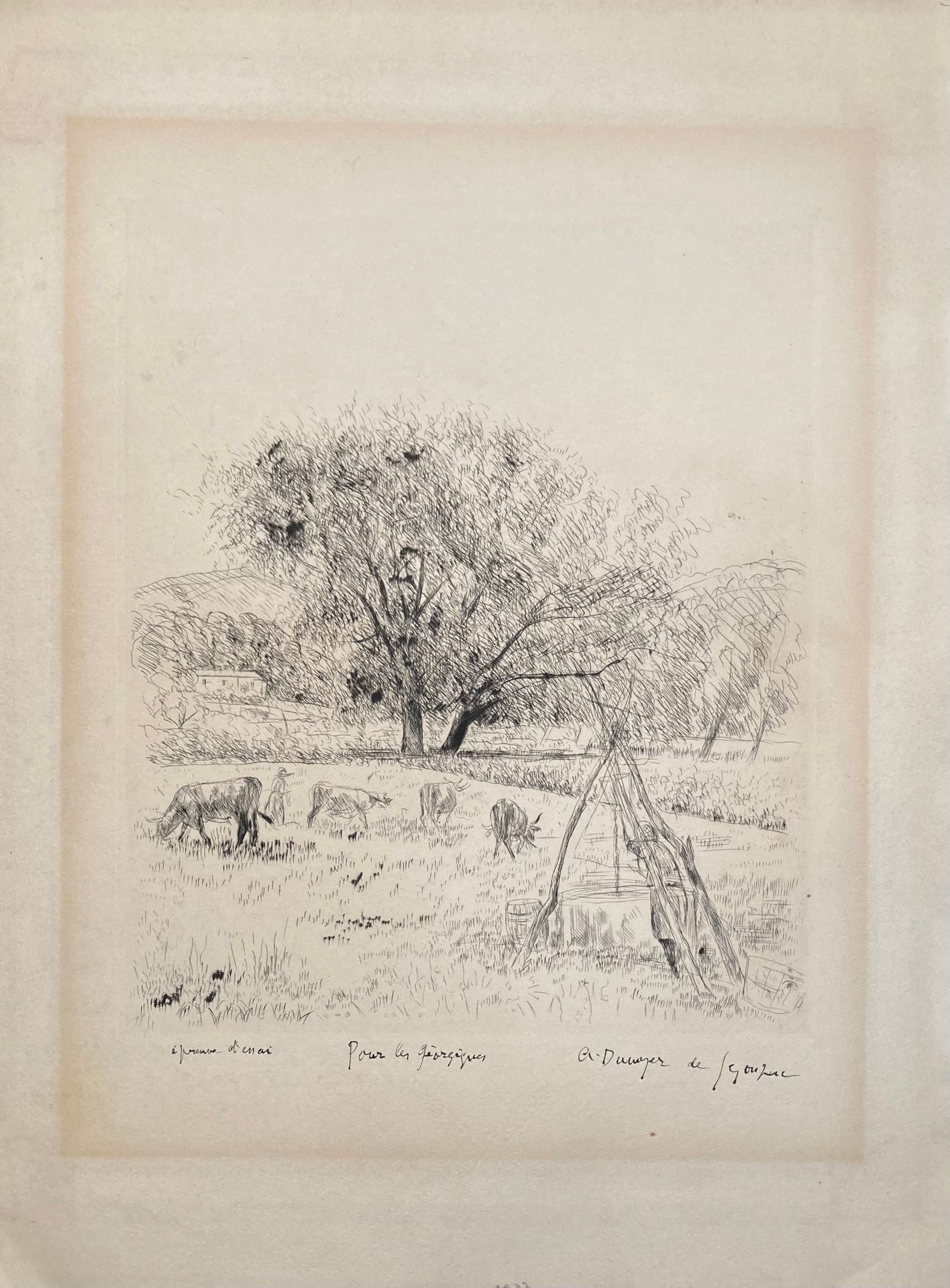 André DUNOYER DE SEGONZAC (1884-1974): PAYSANNE AUX FRUITS ET TROUPEAU。
蚀刻版画，右下角&hellip;