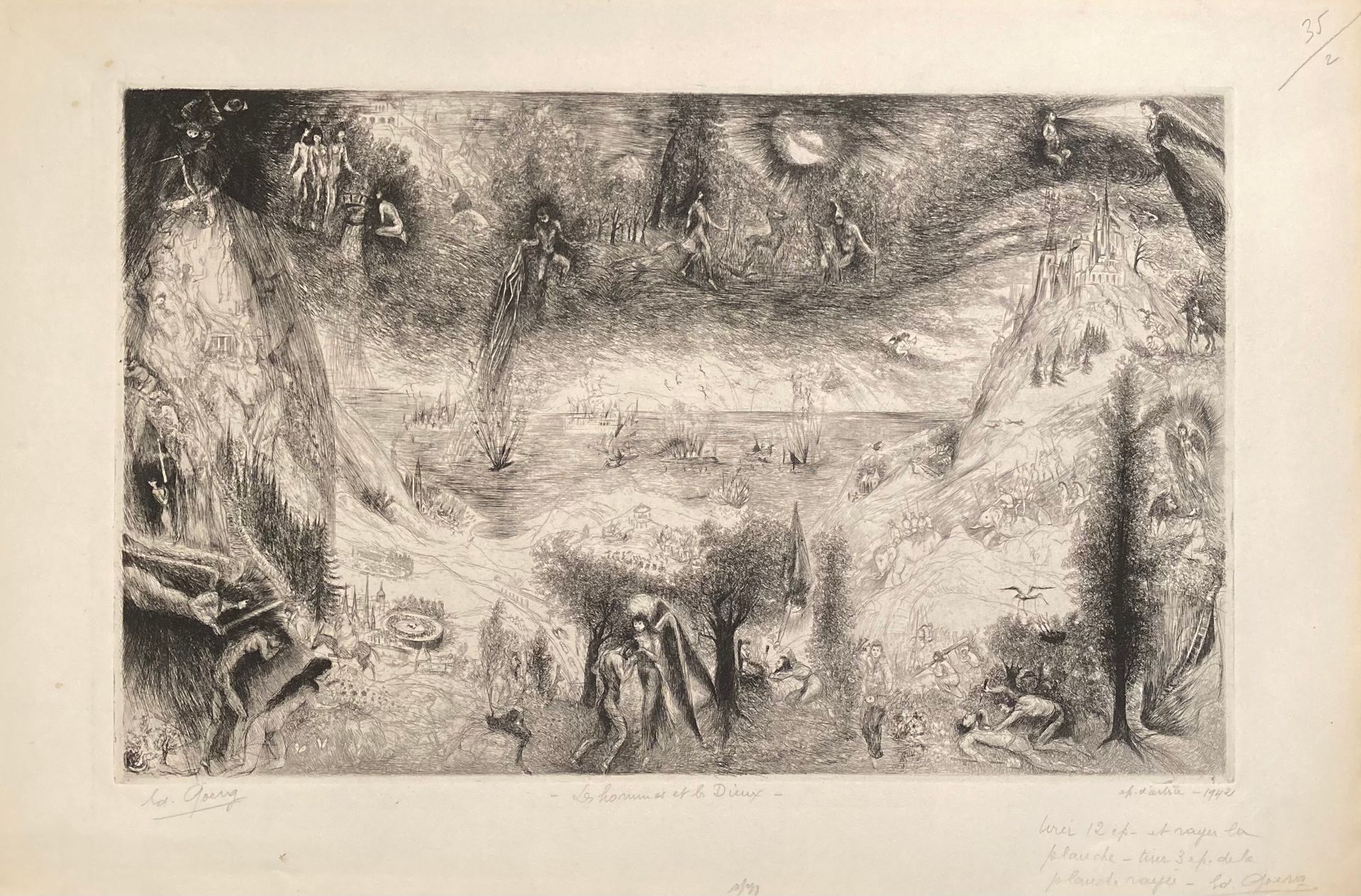 Édouard GOERG (1893-1969): LES HOMMES ET LES DIEUX.
蚀刻版画，左下方有签名，中间有标题，注有 "Épreuv&hellip;