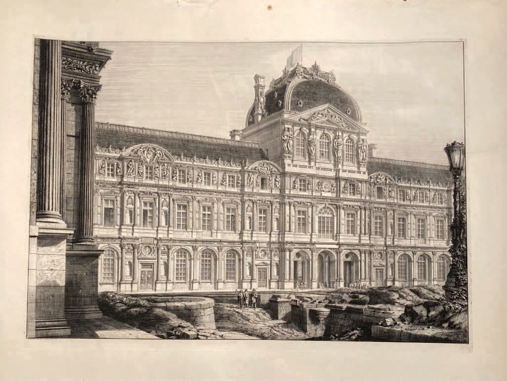 Octave de ROCHEBRUNE (1824-1900): pavillon et aile lescot du louvre.
蚀刻版画，左下方签名，&hellip;