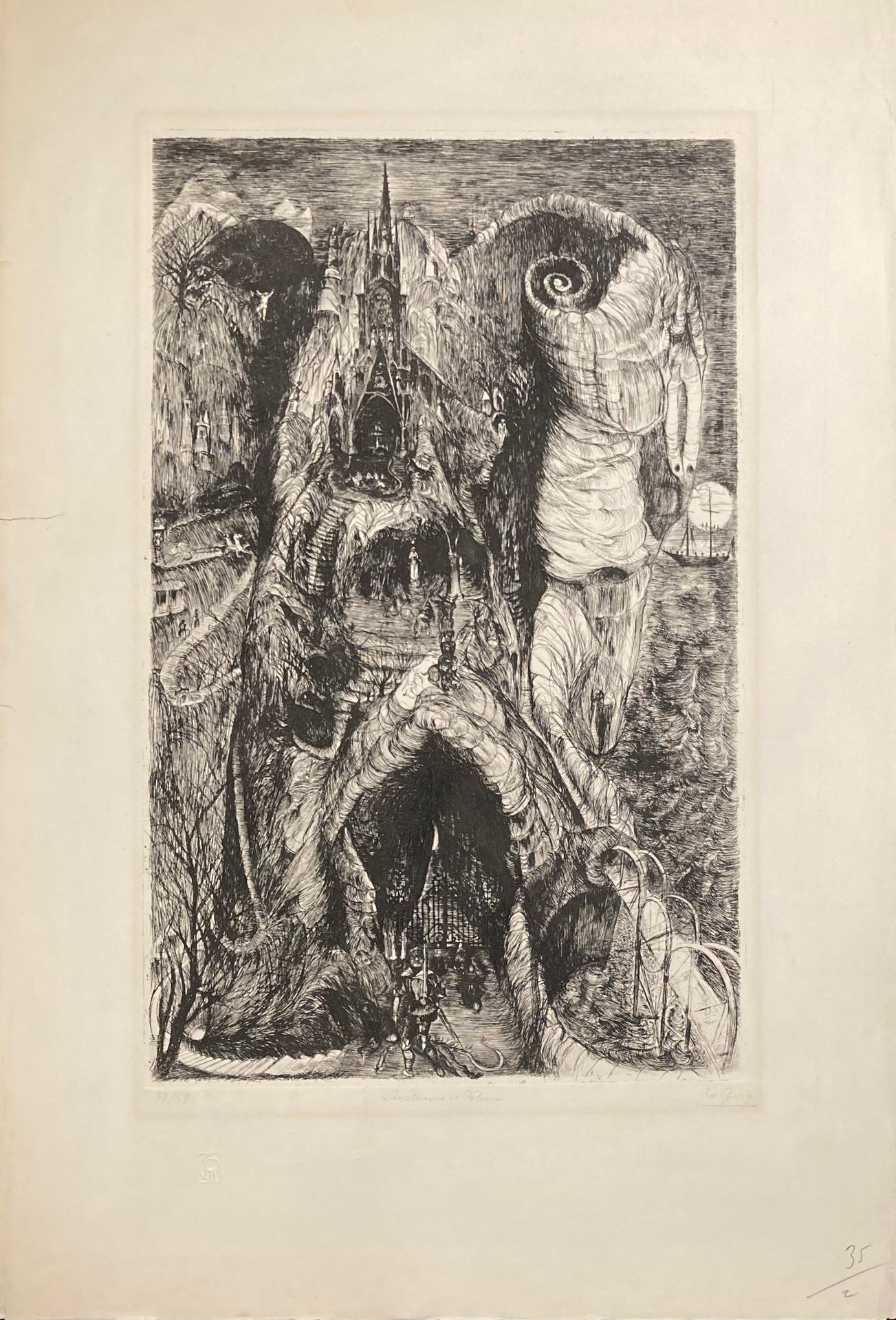 Édouard GOERG (1893-1969): 
蚀刻版画，右下方有签名，中间有标题，左下方有编号 "77/108"。
边上有干印。
56.5 x 37.&hellip;