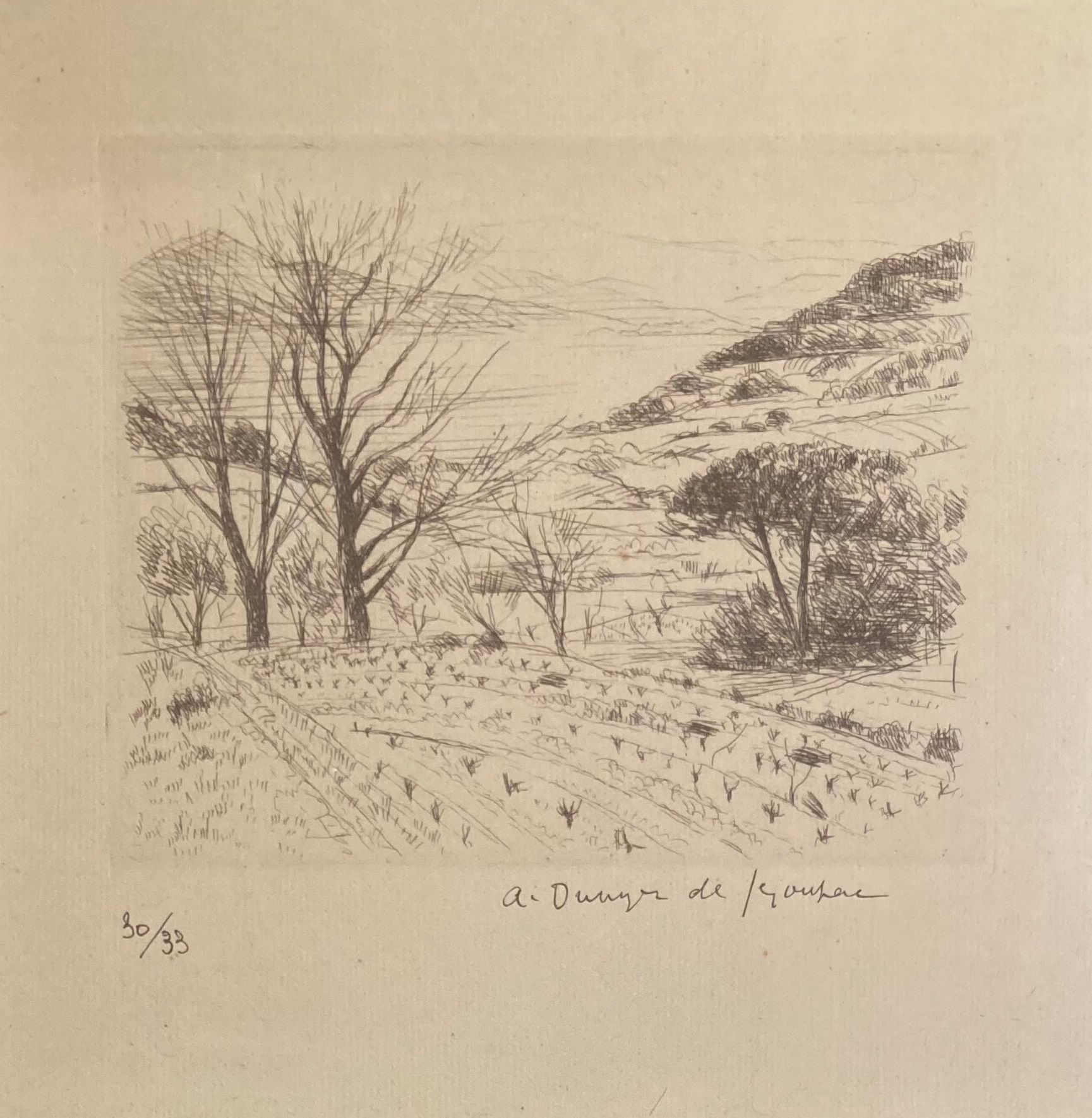 André DUNOYER DE SEGONZAC (1884-1974): 
蚀刻版画，右下方有签名，日期和编号为 "30/33"。
À vue : 22 x&hellip;