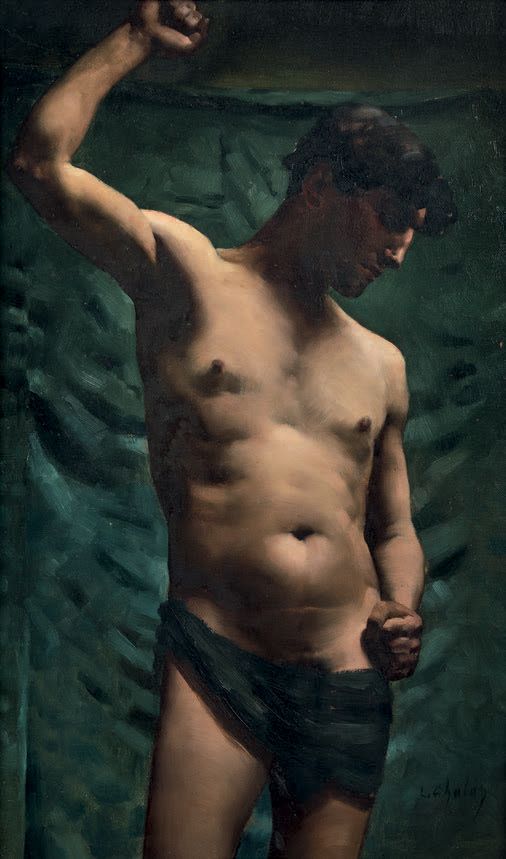 Louis CHALON (1866-1940): GIOVANE COMBATTENTE. 
 Olio su tela, firmato in basso &hellip;
