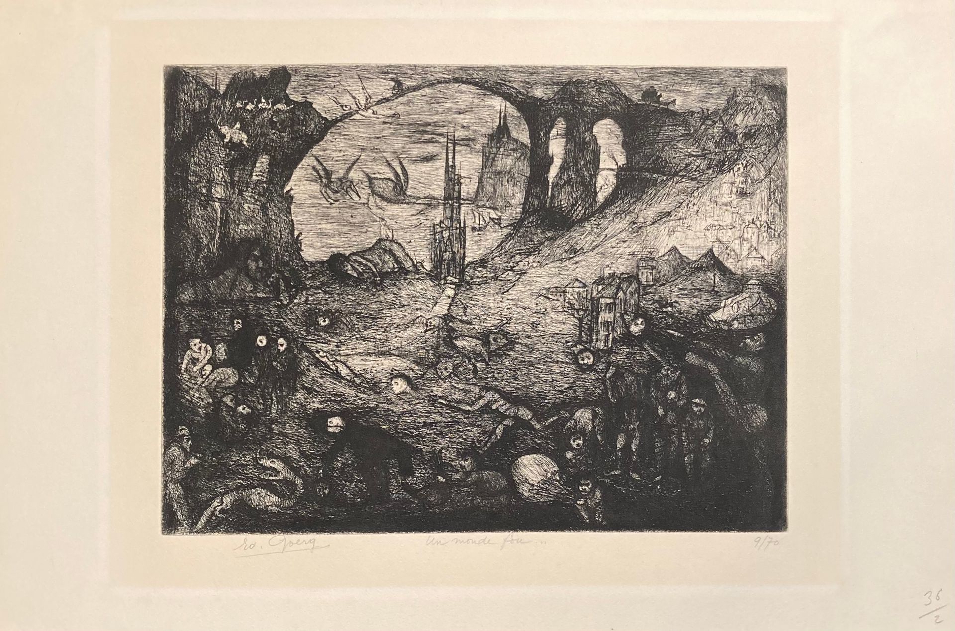 Édouard GOERG (1893-1969): UN MONDE FOU.
Etching, signed lower right, titled in &hellip;