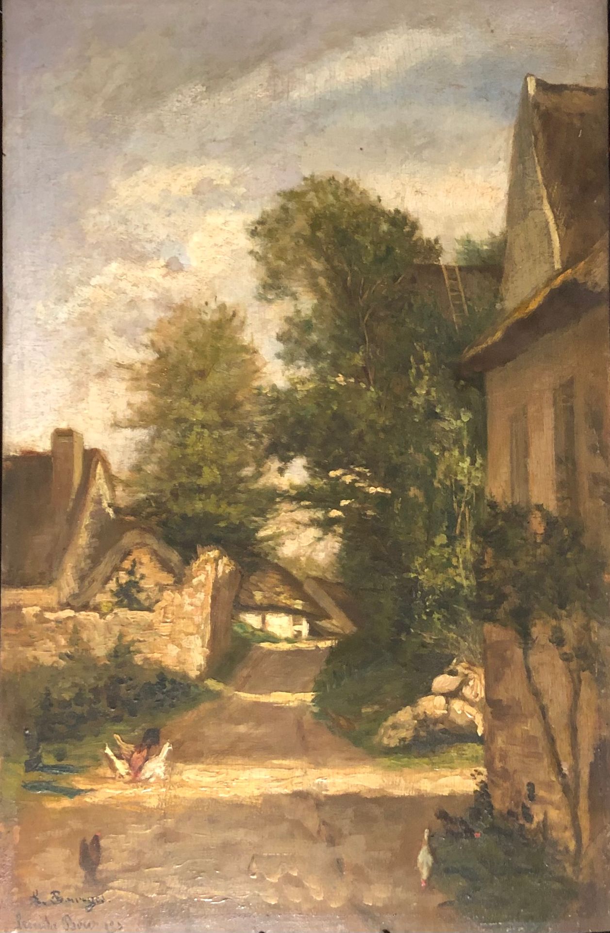 Léonide BOURGES (1838-1909): 
油画，左下角有两次签名，位于背面。
42 x 28.5 cm。