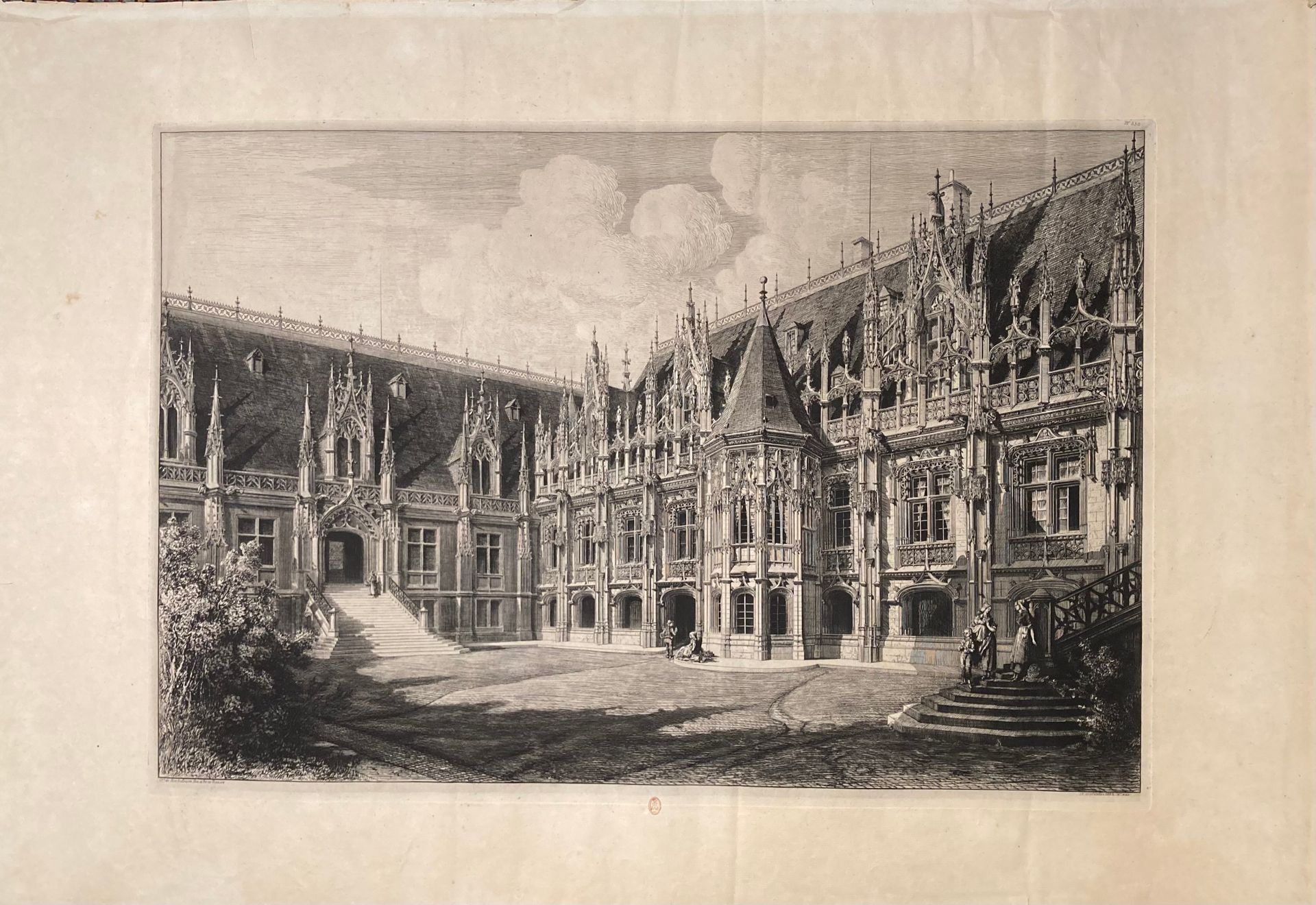 Octave de ROCHEBRUNE (1824-1900): 汝南宫廷的庭院。
蚀刻版画，左下方签名，日期为 "1882年9月15日"，右上方编号为 "3&hellip;