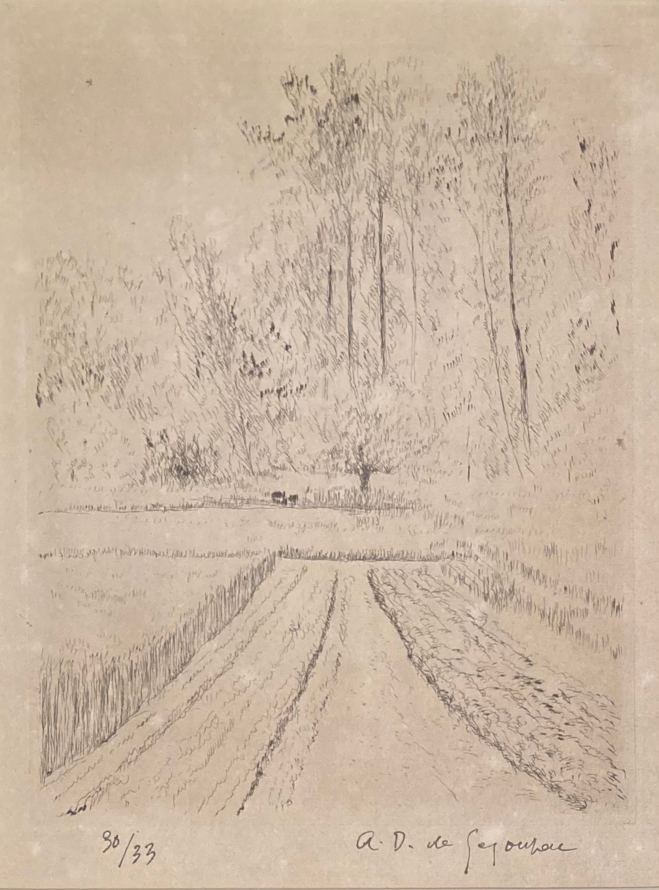 André DUNOYER DE SEGONZAC (1884-1974): 
蚀刻版画，右下角有签名和编号 "30/33"。
视线：25.5 x 20 cm。&hellip;