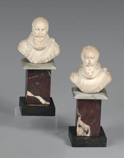 Null 
Pair of bisque busts representing Henri IV and Sully.



On colored marble&hellip;