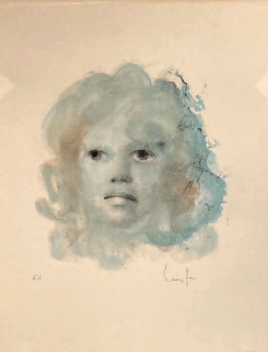Léonor FINI (1907-1996): 脸部。
彩色石板画，右下角签名，左下角注有 "EA"。
视线：51.5 x 40 厘米。