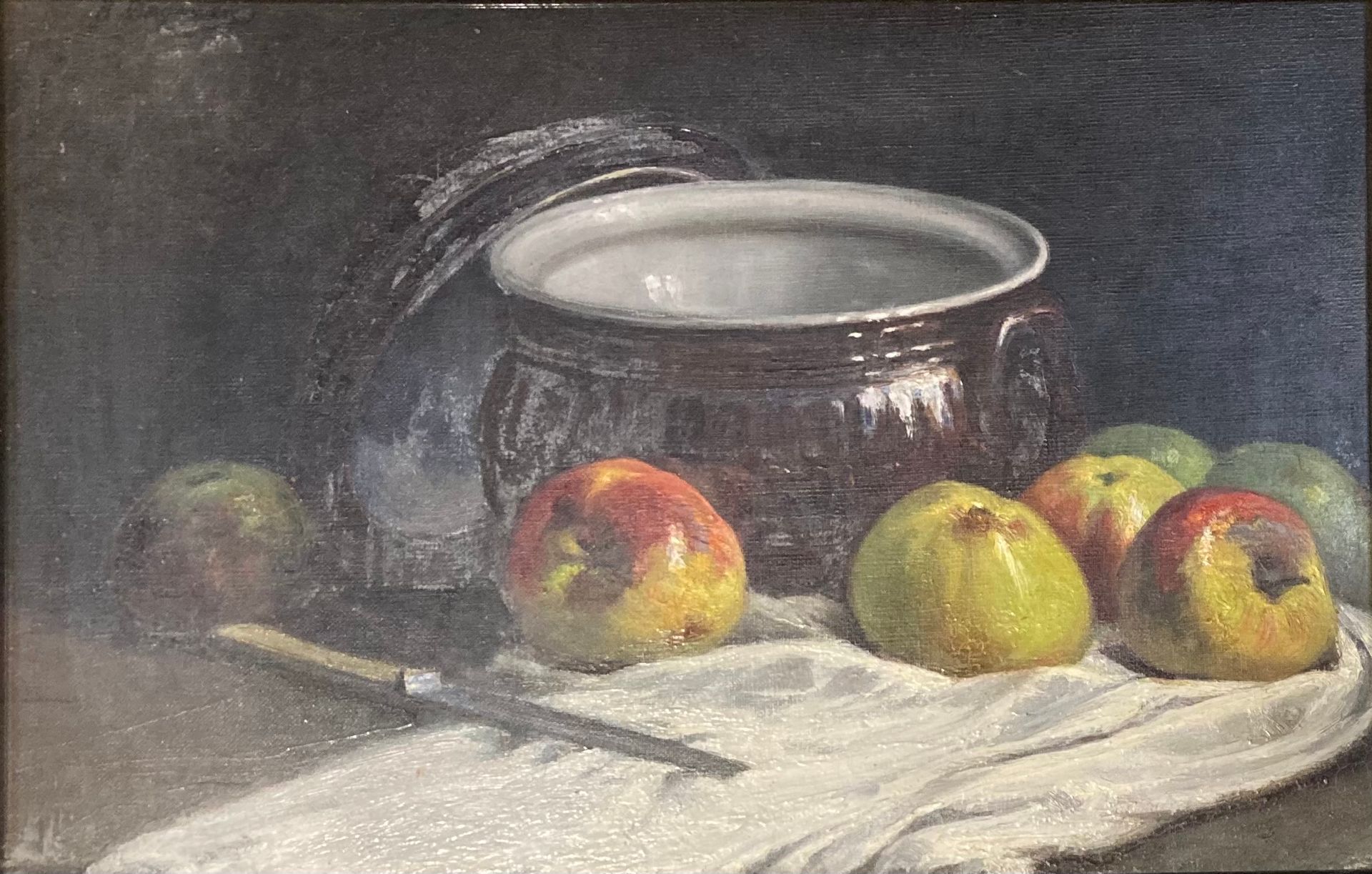 A. DAGNAUX (1861-1933): NATURE WITH FRUIT, KNIFE AND TERRINE.
Oil on canvas, sig&hellip;