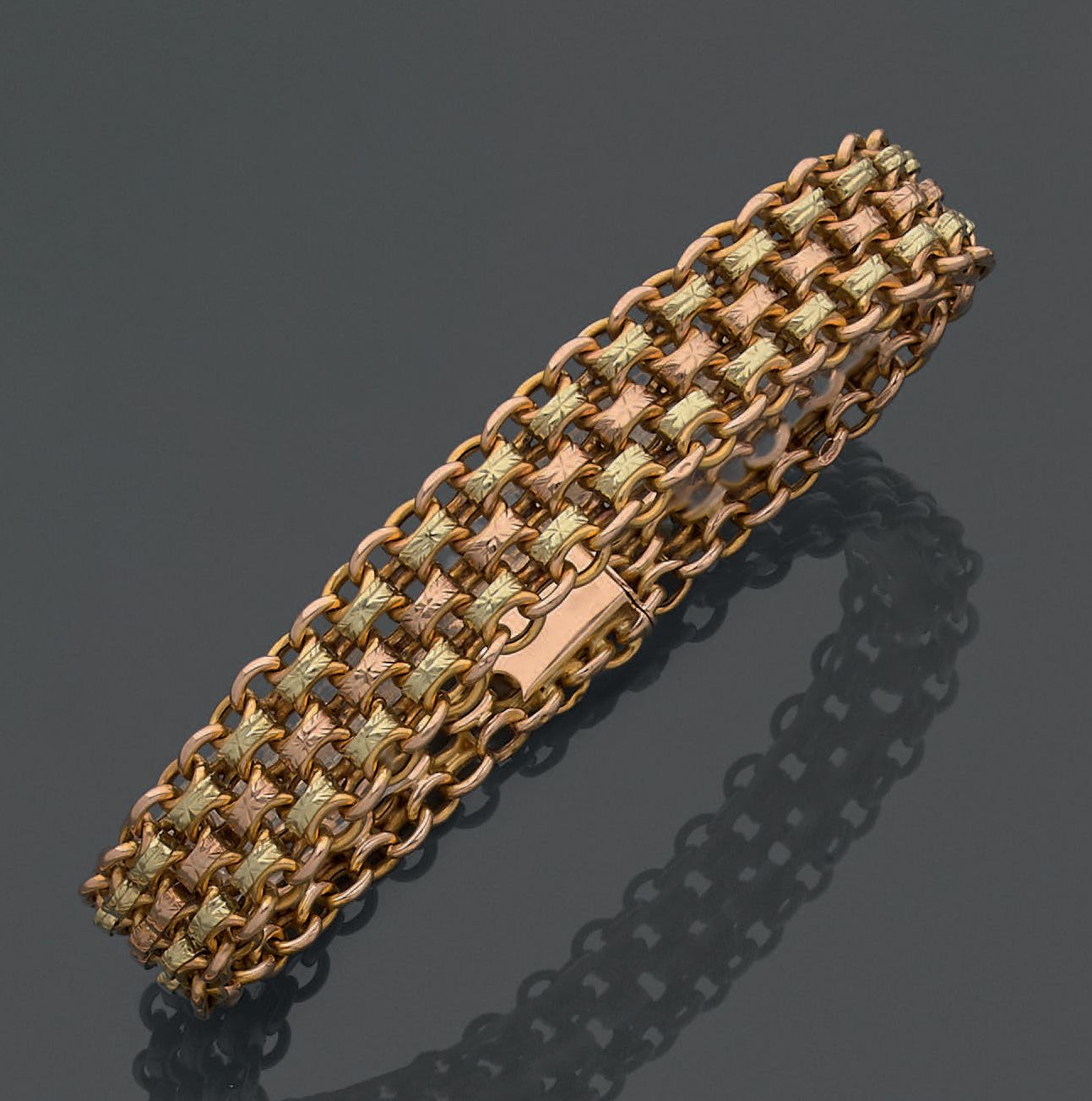 Null Gliederarmband aus 18 Karat Gelbgold (750), ovale Glieder, die versetzt dur&hellip;
