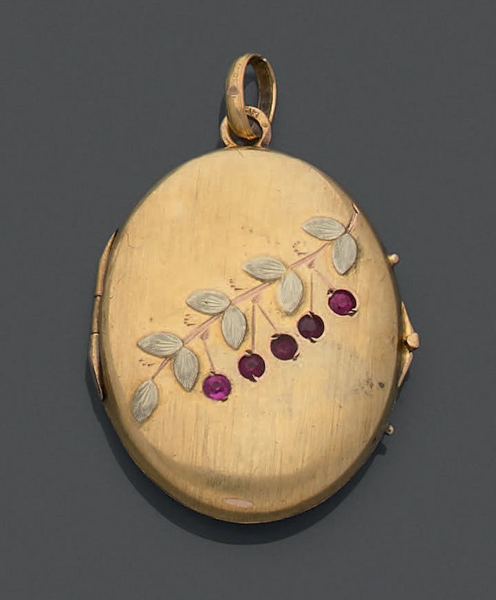 Null Oval medallion in 14K (585) yellow gold, chased with a cherry tree branch s&hellip;