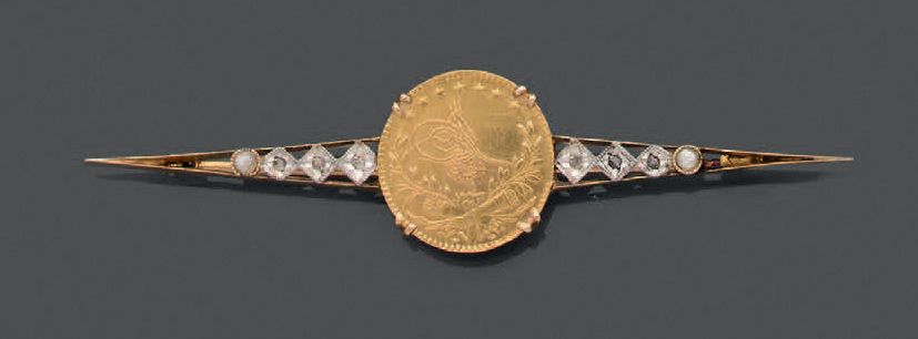 Null Pasador de oro amarillo de 18 quilates (750), engastado con una moneda turc&hellip;