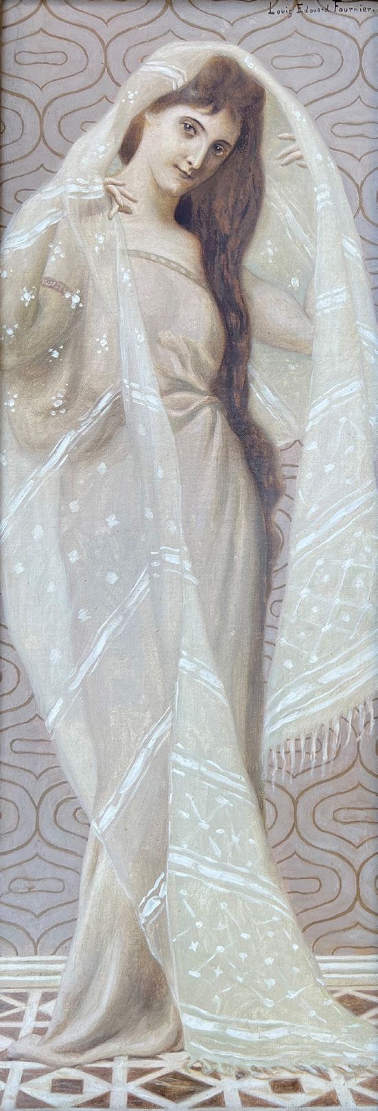 Louis-Edouard FOURNIER (1857-1917) : ODALISQUES.一对布面油画组成的吊坠，一个左上角有签名，另一个右上角有签名，6&hellip;