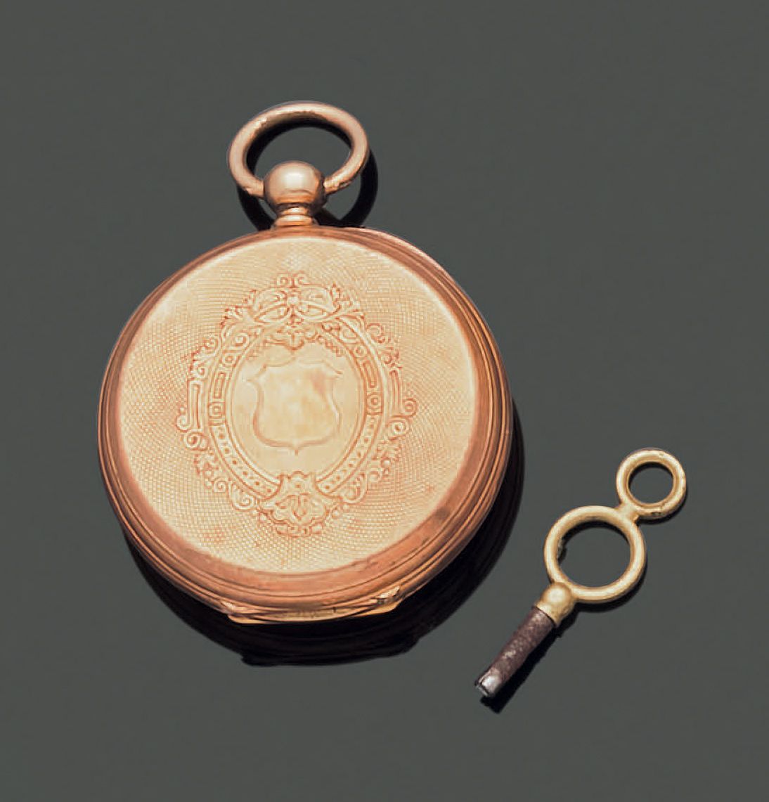 Null 18K (750) yellow gold pocket watch with key, second hand at six o'clock, gu&hellip;