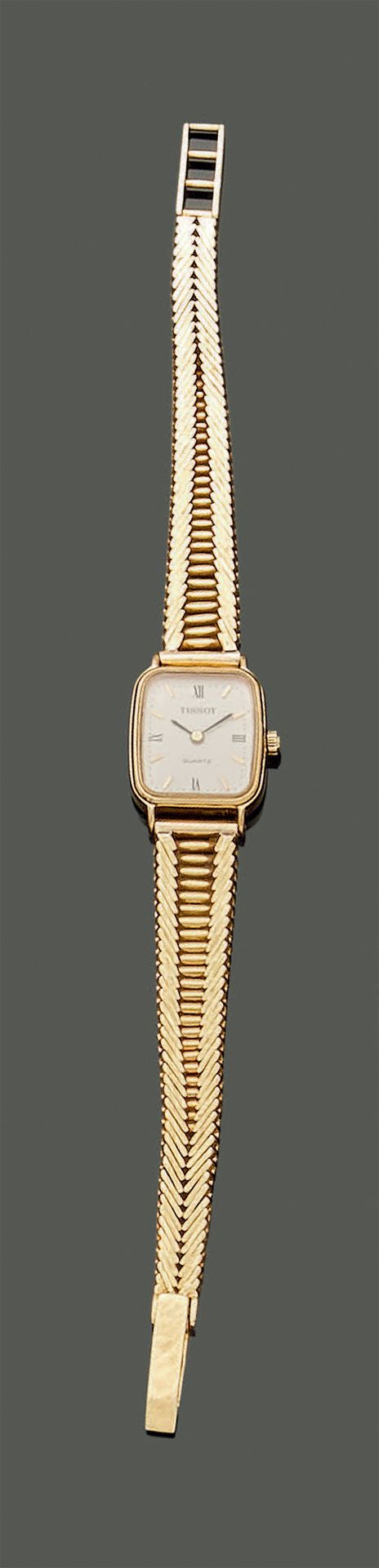 Null Bracelet de montre articulé en or jaune 18K (750) à mailles palmiers et bât&hellip;
