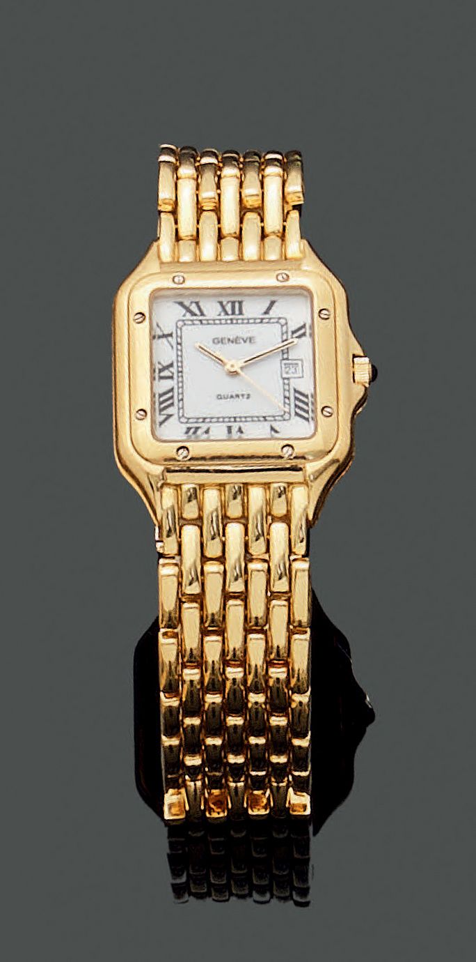 Null Montre bracelet en or jaune 18K (750), le cadran à pans coupés, la lunette &hellip;