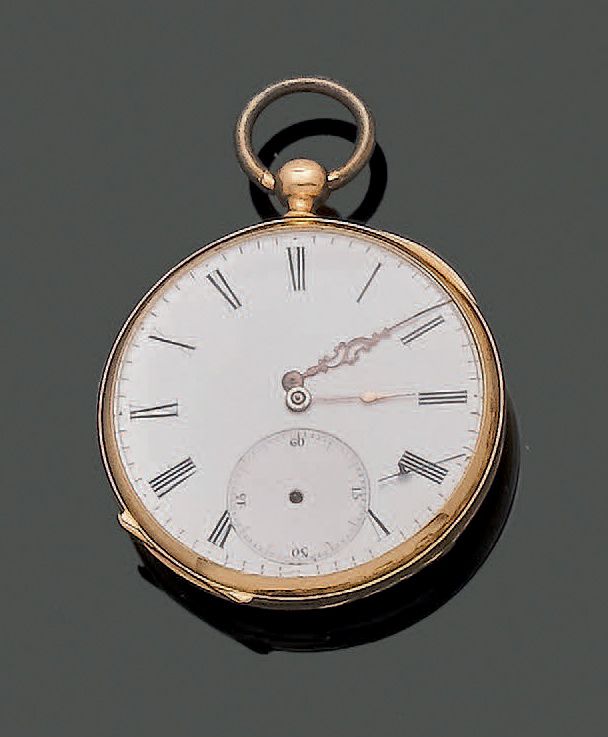 Null Pocket watch in 18K (750) yellow gold, with double bowl, the case guilloche&hellip;