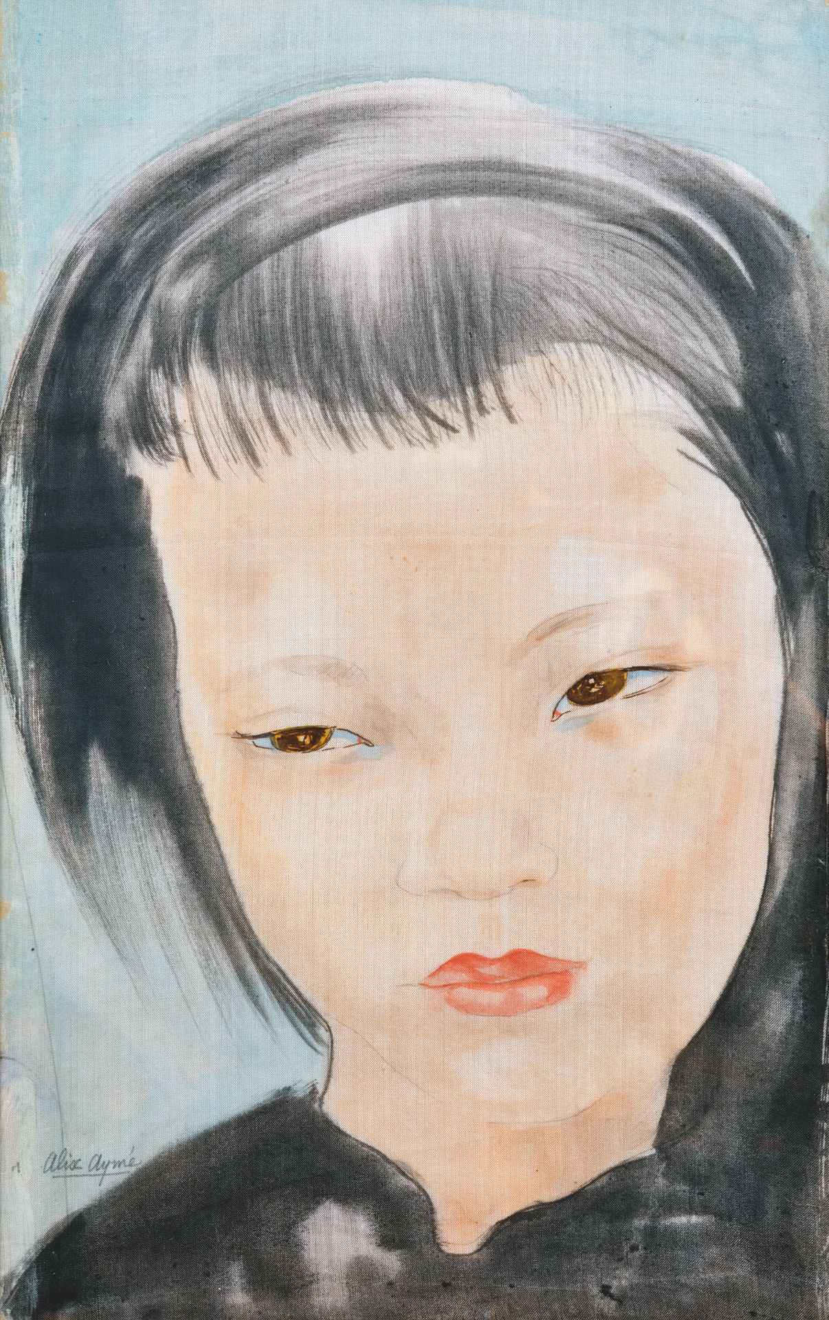 Null 阿里克斯-艾梅（1894-1989）: 一个印度女孩的肖像。水墨和水彩在丝绸上，左下角有签名。视线：27 x 17厘米。