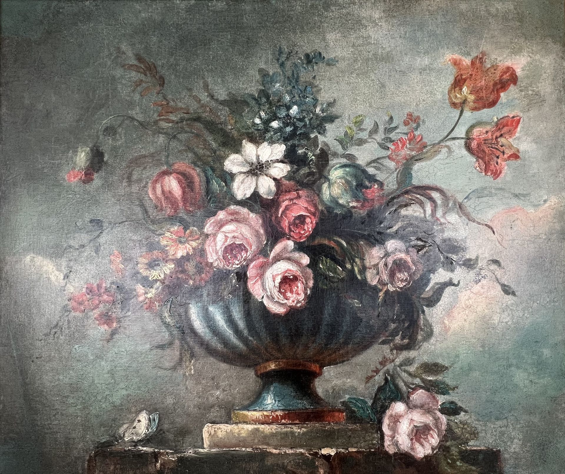 Null 18世纪初的法国学校：框架上的花瓶。布面油画，67 x 79厘米。装裱和修复。