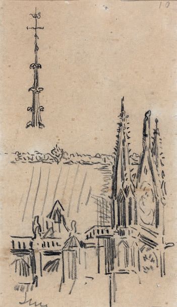 ALBERT LEBOURG (1849-1928) 
FLECHE ET ARCHITECTURE GOTHIQUE.
Crayon, monogrammé &hellip;