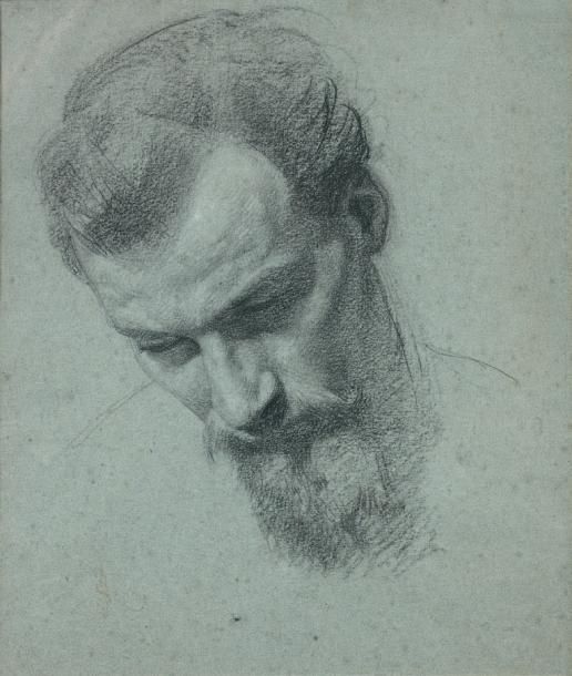 Jean SCOHY (1824-1897) 
PORTRAIT D'HOMME BARBU.
Crayon et fusain, sur papier gri&hellip;