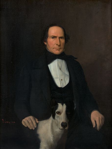 Jean SCOHY (1824-1897) 
L'ONCLE AU CHIEN, 1848.
Huile sur toile, signée en bas à&hellip;