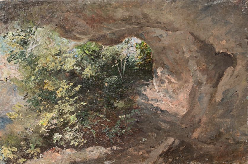 Jean SCOHY (1824-1897) 
GROTTE AVEC PAYSAGE.
Huile sur toile, non signée, rentoi&hellip;
