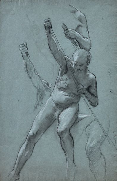 Jean SCOHY (1824-1897) 
LE PASSEUR.
Crayon avec rehauts de craie sur papier gris&hellip;