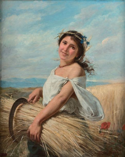 Jean SCOHY (1824-1897) 
LA MOISSON, 1885.
Huile sur toile, signée et datée en ba&hellip;
