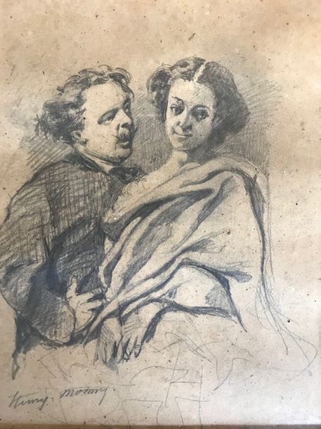 Henri MONNIER (1805-1877): COUPLE GALANT.
Crayon, signé en bas à droite.
21 x 17&hellip;