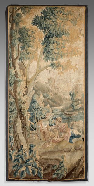 Null Fragment de tapisserie verdure à sujet d'une pastorale.
XVIIIème siècle.
22&hellip;