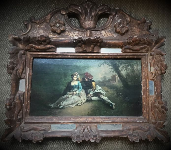 Léonard SAUERFELT (c. 1840-?) d'après Watteau: * SCÈNE GALANTE.
Huile sur pannea&hellip;