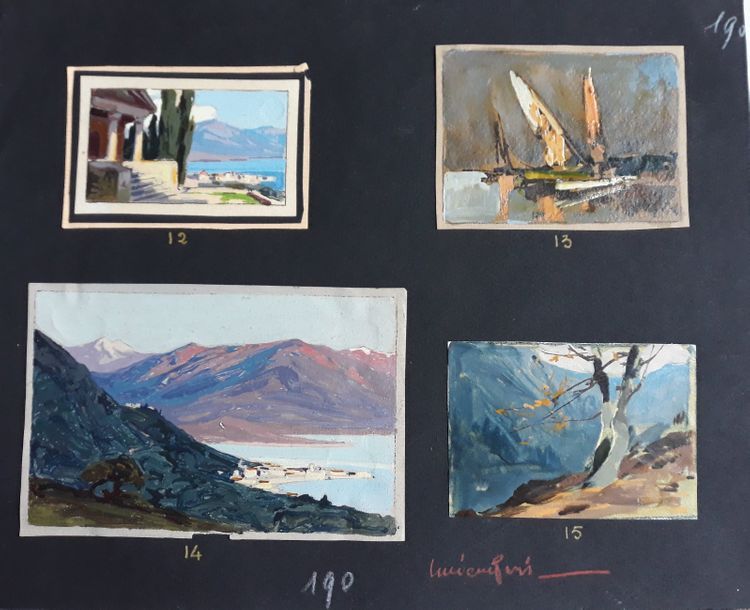 Lucien PERI (1880-1948) BORD DE LAC (2)
- VOILIERS
- ETUDE D'ARBRE.
Quatre huile&hellip;