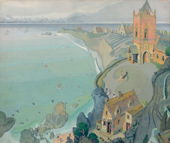 Georges De Feure (1868-1943) LA PLAGE.
Pochoir, signé en bas à gauche.
A vue: 35&hellip;