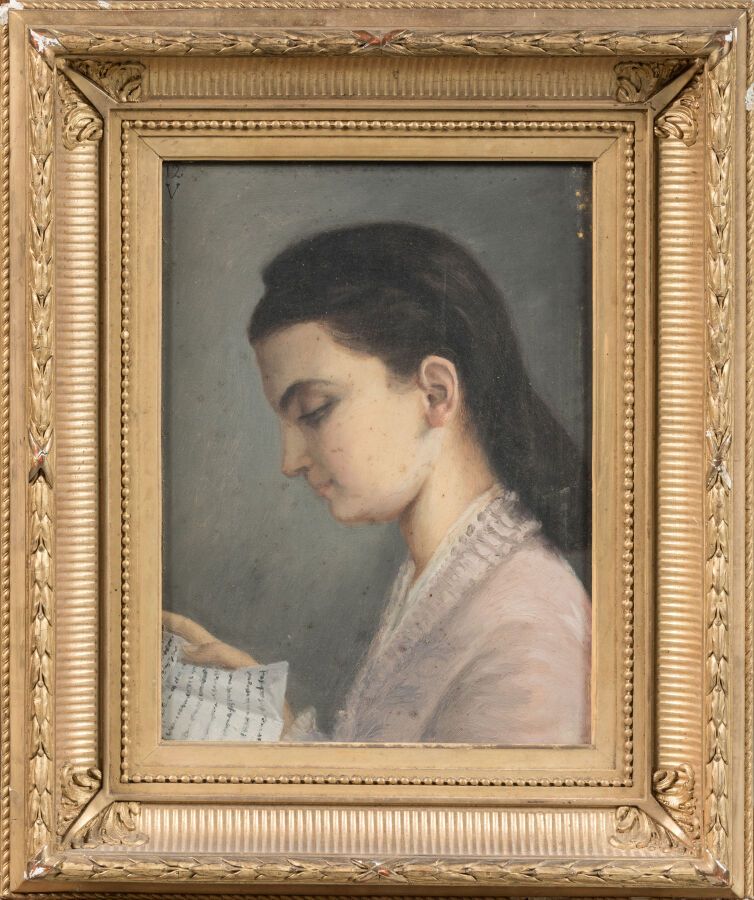 Null École française vers 1860. "Portrait de jeune fille". 

Huile sur panneau n&hellip;