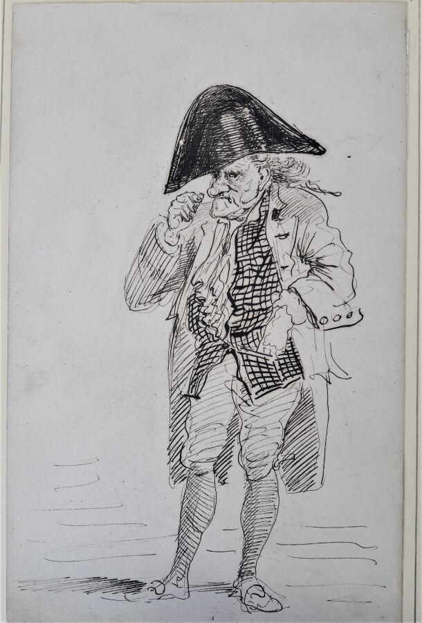 Null Tony Johannot (1803-1852) - An old man wearing a bicorn. Indian ink drawing&hellip;